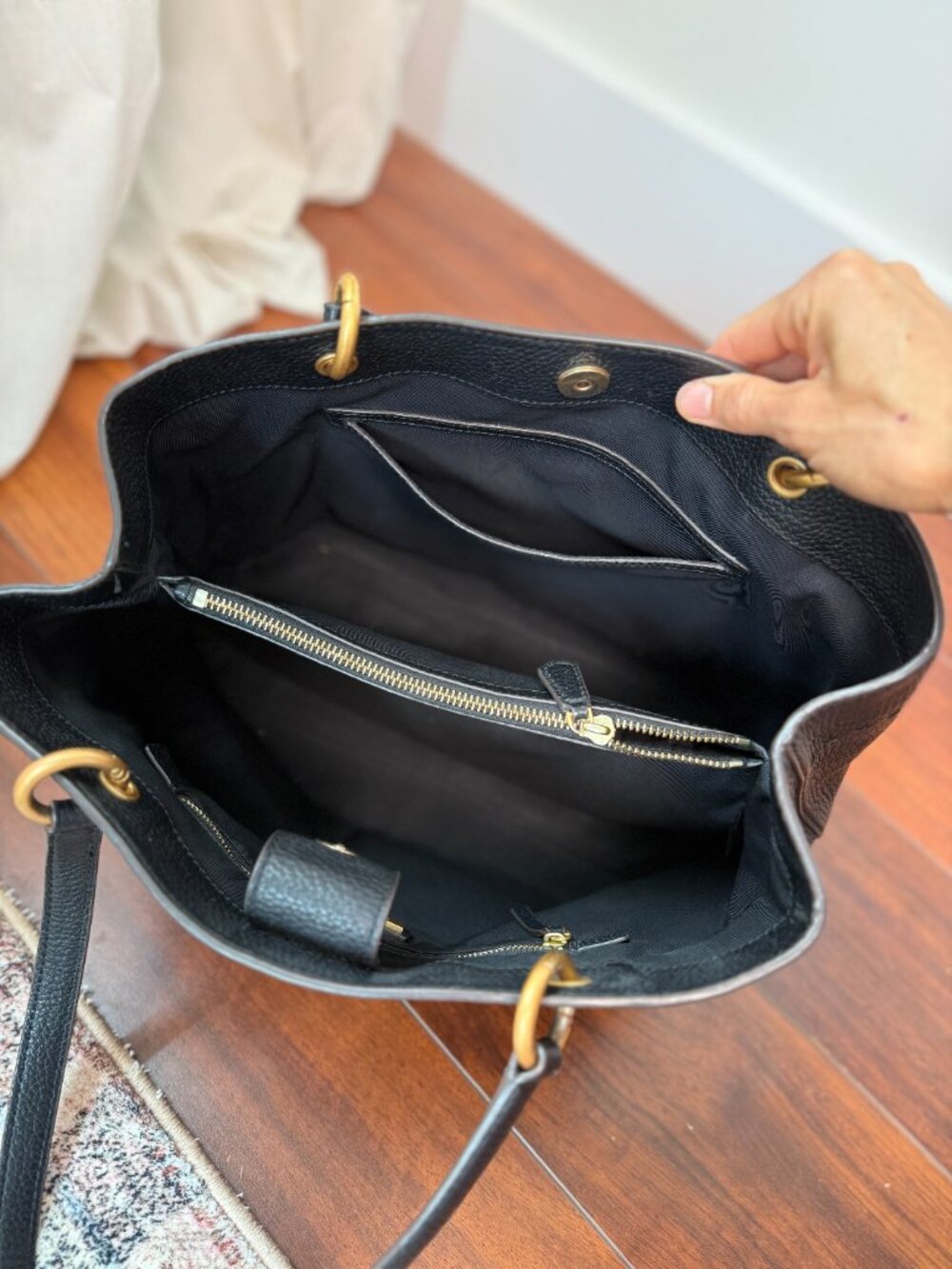 Tory Burch Black Pebbled Leather Shoulder Bag McGraw Triple Compartment Tote - Picture 6 of 8